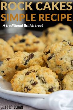 the cover of rock cakes simple recipe, featuring cookies on a plate with chocolate chips