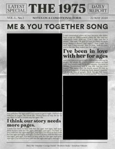 an old newspaper with black and white photos on the front page, which reads me & you together song i've been in love with her for ages