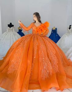 Orange Ball Gown, Ball Gowns For Teens, Orange Wedding Dress, Fairy Ball Gown, Cute Colorful Outfits, Orange Dress Wedding, Birthday Gowns