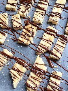 chocolate drizzled on top of peanut butter bars