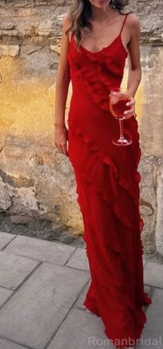 Red Chiffon, Note Box, Custom Color, Prom Dress, Wedding Guest, Red Dress, The Order, Spaghetti, A Woman