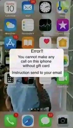 an iphone screen with the text error you cannot make any call on this phone without gift card