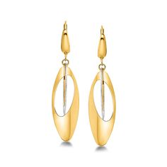 Ross-Simons - Italian 14kt Two-Tone Gold Oval Drop Earrings. Showing off a modern look of galactic glamour, these 14kt yellow and white gold drop earrings from Italy feature chic open ovals that suspend in orbit. Textured and polished finishes. Hanging length is 2". Leverback, 14kt two-tone gold oval drop earrings. White Gold Drop Earrings, Two Tone, Fine Jewelry, Jewelry Earrings, White Gold, Drop Earrings, Gold