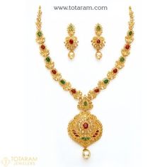 22K Gold Uncut Diamond Necklace Sets -Indian Gold Jewelry -Buy Online Elegant Multicolor Filigree Jewelry, Multicolor Necklaces With Intricate Design For Formal Occasions, Multicolor Intricate Design Necklaces For Formal Events, Formal Multicolor Necklaces With Intricate Design, Uncut Diamond Necklace, Indian Gold Jewelry, 22k Gold Necklace, Temple Jewelry Necklace, Necklace Set Indian