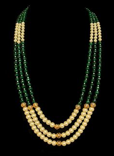 Indian Grooms jewelry necklace with pearls & emeralds Green Gemstone Beads Necklace For Wedding, Green Pearl Necklace With Gemstone Beads For Wedding, Green Kundan Necklace With Gemstone Beads For Wedding, Green Gemstone Beads Wedding Jewelry, Elegant Green Beaded Mala, Green Round Beads Mala For Wedding, Green Mala Beads For Wedding, Green Onyx Stone, Beaded Necklace Designs