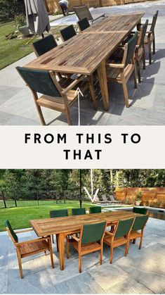 an outdoor table and chairs with the words from this to that