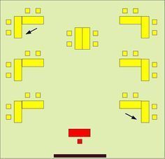 an image of a game with yellow squares and arrows in the middle, on a white background