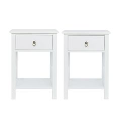 two white nightstands side by side against a white background