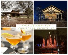 the collage shows different types of christmas lights and trees in front of a house