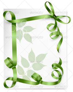 a green ribbon with leaves on white background - decorative objects clippings / illustrations