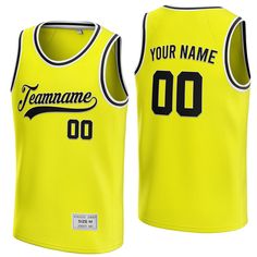 Custom Yellow Basketball Jersey is a type of sports apparel that is personalized with a player's name and number. It is made of lightweight, breathable fabric and features the team's colors and logo. The jersey typically has a crew-neck collar and short sleeves, and the player's name and number are stitched on the back. The production cycle is 2-4 weeks Features Made of Mesh Fabric: The jersey is made of 100% polyester mesh fabric. It is breathable and quickly dry. Embroidery Tracking Twill: All Basketball Jersey Sublimation, Custom Basketball Jersey, Custom Basketball, Sports Apparel, Team Names, Basketball Jersey, Neck Collar, Team Colors, Mesh Fabric