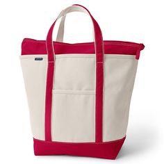 "This iconic Lands' End canvas tote is designed to withstands the test of time, featuring durable, reinforced details. This iconic Lands' End canvas tote is designed to withstands the test of time, featuring durable, reinforced details. Wide felled seams allow it to stand upright, keeping contents inside Water-resistant base and trim Pockets inside keep your smaller items easy to find and secure Neatly-stitched seams give it a clean look 22.5""W x 9.5""D x 17""H Handle: 9'' drop Zipper closure I Garden Tote, Lands End, Deep Red, Scarlet, Inside Pocket, Handbag Accessories, Canvas Tote, Water Resistant, Cotton Canvas