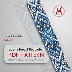 the bead bracelet pattern is shown in blue and white