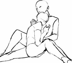 a drawing of two people sitting next to each other, one holding the other's head