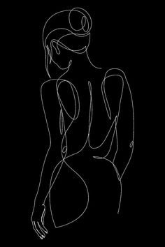 a black and white drawing of a woman's body on a black background with lines