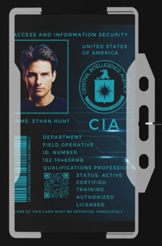 an id card with the name and number of a man in blue, on a black background