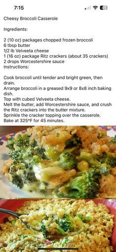 broccoli casserole recipe with instructions on the side