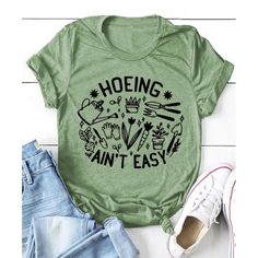 Item Is New Without Tags. "Hoeing Ain't Easy" Tag Says 2xl, Fits Like Xl Approximate Measurements Bust 46" Length 27.5" Ac5 Plus Size Kleidung, Green Cotton, Top Casual, Cute Shirts, Funny Shirts, Plus Clothing, Casual Tops, Plus Size Outfits, Neck T Shirt