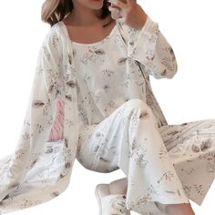 Featuring attractive and vibrant hues of Summer and Spring, this 3 Piece of Pajama Set Women's Spring And Summer Wear, gives absolute comfort and a great look when worn during the hot weather. Made with breathable material, it gives you the liberty to sleep freely without feeling hot or uneasy and keeps skin-related is Comfortable Spring Relaxation Sets, Comfortable Lounge Sets For Spring, Comfortable Lounging Sets For Spring, Comfortable Spring Lounging Sets, White Sleepwear For Spring Relaxation, Spring Sleepwear For Relaxing At Home, Summer Cotton Sleepwear For Relaxing At Home, Comfortable Cotton Sleepwear For Relaxing At Home, Cozy Sleepwear For Spring Lounging