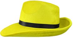 Unisex Adult Yellow Pop Gangster Fedora Hat Fancy Halloween Costume Accessory Looking to stand out this Halloween? This Yellow Pop Gangster Fedora is the perfect addition to your costume. Approximately 58.5 cm in size. One size fits most adults and some teens. Great for Halloween, Cosplay, Theater and more! Features bright yellow Fedora with black satin band around base to accent color. Made of 100% polyester made to look like velvet. Brim is 4" wide in the front and folds up slightly on the sid