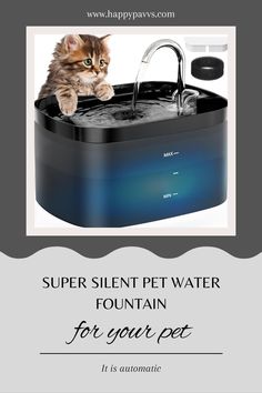 a cat sitting in a sink with the caption super silent pet water fountain for your pet