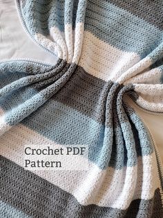 a crocheted blanket is laying on top of a bed with the words crochet pde pattern below it