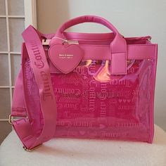 Juicy Couture Heart Juicy Pink Beaching Large Tote New With Tags Aprox Measurements 10 Inc H 13 Inc W 6 In D Best Purses, Pink Tote Bags, Pretty Bags, Cute Purses