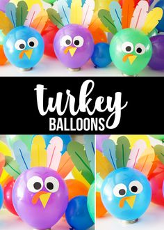 balloons with turkey faces and feathers on them