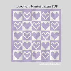 a cross stitch pattern with hearts in the middle and text that reads loop yarn blanket pattern pdf