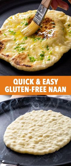 the process of making gluten - free naan bread is shown in this image