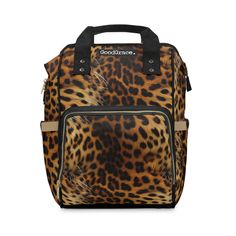 a leopard print bag with black handles