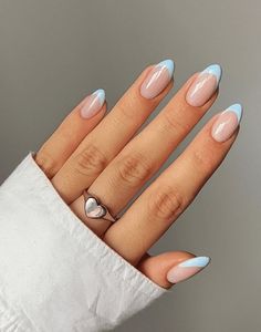 Baby Blue Nails, Nails Yellow, Summery Nails, French Tip Acrylic Nails, Blue French, Cute Gel Nails, Blue Nail, Short Acrylic Nails Designs, Pink Nail