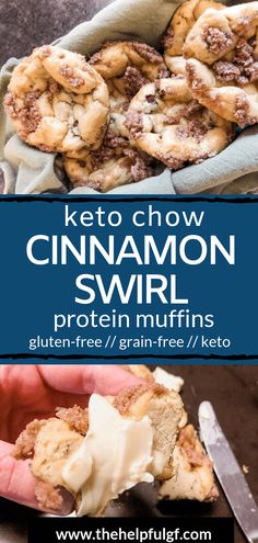 keto cinnamon swirl protein muffins in a basket