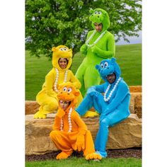 four people in animal costumes posing for a photo