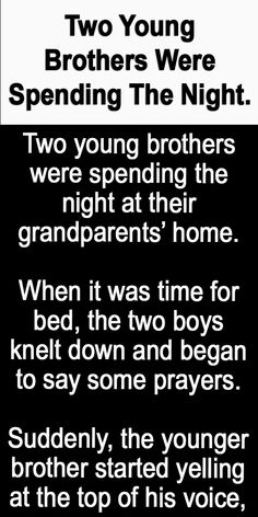 two young brothers are spending the night text reads, two young brothers were spending the night at their grandparents'home when it was time for bed