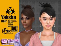 two female avatars are shown in front of a yellow and black background with the words vaksha hair com