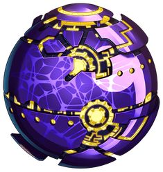 a purple and yellow sphere with gold accents