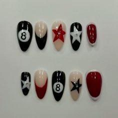 8ball Nails, Fake Nails Designs, Punk Nails, Grunge Nails, Girly Acrylic Nails, Pretty Gel Nails, Funky Nails, Pretty Acrylic Nails