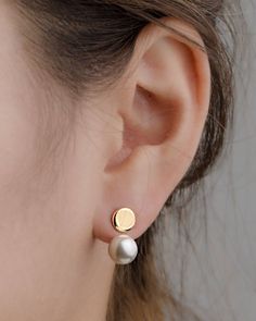 White Pearl Ear Jacket, Sterling Silver Gold Plated, EJK004WHP Floating Earrings, Bride Earrings Pearl, Edgy Jewelry, Bride Earrings, Bridal Earrings Pearl, Gold Earrings Designs, Earrings Studs, Girly Jewelry