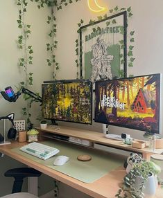 Setup dekstop inspiration Cozy Desk, Art Studio Room, Desk Setups, Gamer Room Decor, Video Game Room Design, Desktop Setup, Office Room Decor, Gaming Room Setup