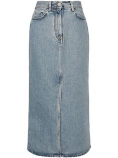 Jean Skirt With Buttons, Long Jeans Skirt, Jeans Png, Rok Jeans, Dressy Hats, Long Jean Skirt, Loulou Studio, Denim Skirt Outfits, Long Denim Skirt