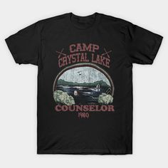 a black t - shirt with the words camp crystal lake, courselor