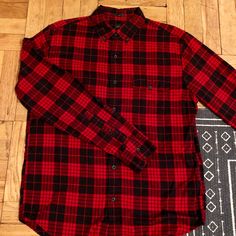 Brand New. Never Worn. Red Collared Flannel Shirt For Work, Collared Red Flannel Shirt For Work, Red Flannel Shirt With Button Closure For Work, Red Relaxed Fit Flannel Button-up Shirt, Red Button-up Flannel Shirt For Work, Red Relaxed Fit Button-up Flannel Shirt, Fall Red Shirt With Snap Buttons, Red Fall Shirt With Snap Buttons, Red Shirt With Snap Buttons For Fall