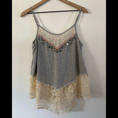 Measurements Bust Approx 20” Length Approx 30” Gray Bohemian Tops For Summer, Gray Bohemian Summer Tops, Gray Sleeveless Bohemian Top, Gray Bohemian Sleeveless Top, Womens Tops, Tank Tops, Cream, Women Shopping, Color