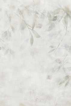 an abstract painting of leaves on a white and gray background with faded edges to the left