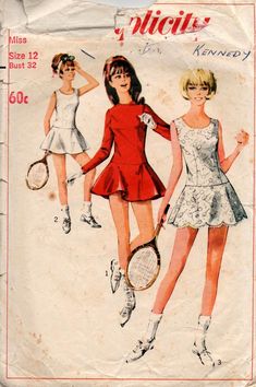 Simplicity 6478 Womens Drop Waisted Tennis or Skater Dress & Shorts 60s Vintage Sewing Pattern Size 12 Bust 32 inches Tennis Dress Pattern, Vintage Flare Dress, Vintage Activewear, 60s Patterns, Circular Skirt, 1960 Fashion, Scalloped Skirt, Vintage Dress Patterns, Skating Dress