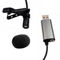 a microphone with a mic attached to it and an earpiece connected to the cord