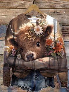 Step into rugged charm with WonderClosets' Highland Cow-inspired Collection. Shop Now! Cute Printed Tops For Fall, Cute Long Sleeve Printed Tops, Cute Multicolor Long Sleeve Blouse, Christmas Attire, Weekend Festival, Baby Highland Cow, Highland Cow Print, Paintings Acrylic, Highland Cows