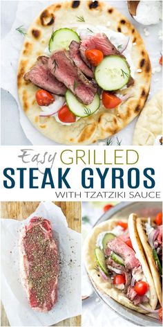 easy grilled steak gyros with tzatzh sauce