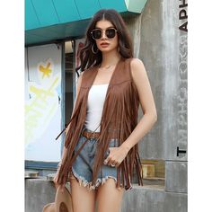 Material: This fringed vest is made of high quality fabric, which is soft and durable. When you receive the sleeveless tank top, run your fingers through your bangs to keep them straight Trendy Brown Summer Outerwear, Sleeveless Brown Sweater Vest For Summer, Casual Brown Tank Top For Festival, Trendy Brown Vest For Fall, Fitted Tank Top For Fall Festivals, Fall Festival Sleeveless Tank Top, Brown Sleeveless Sweater Vest For Spring, Brown Sleeveless Tank Top For Fall, Spring Brown Sleeveless Sweater Vest